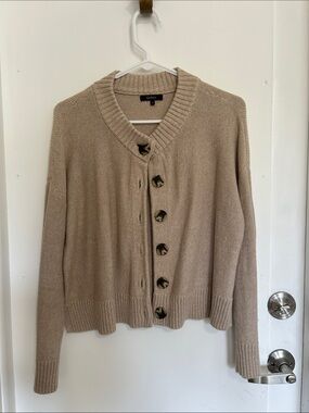 Quince Taupe Button-Front Knit Cardigan